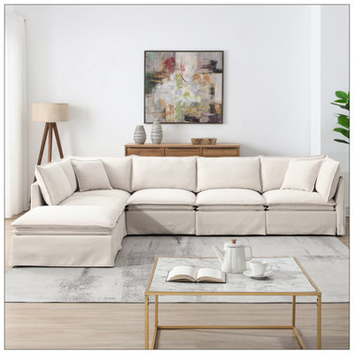 Canapé modulaire 125,5 po avec repose-pieds mobile, siège rembourré en forme de L à 6 sièges, siège large, combinaison libre, canapé surdimensionné en chenille pour le salon et l’appartement