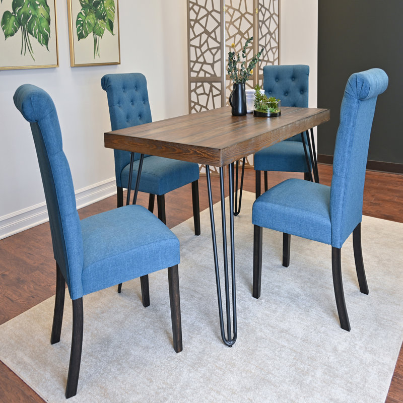 Ensemble de salle à manger 5 pièces, table à manger en épingle à cheveux avec 4 chaises, Bleu