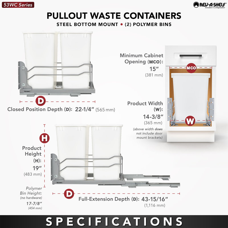 Champagne Double Pull-Out Trash Can with Soft-Close Slides