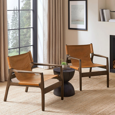 30" Genuine Leather Accent Armchair With Solid Ash Wood Frame