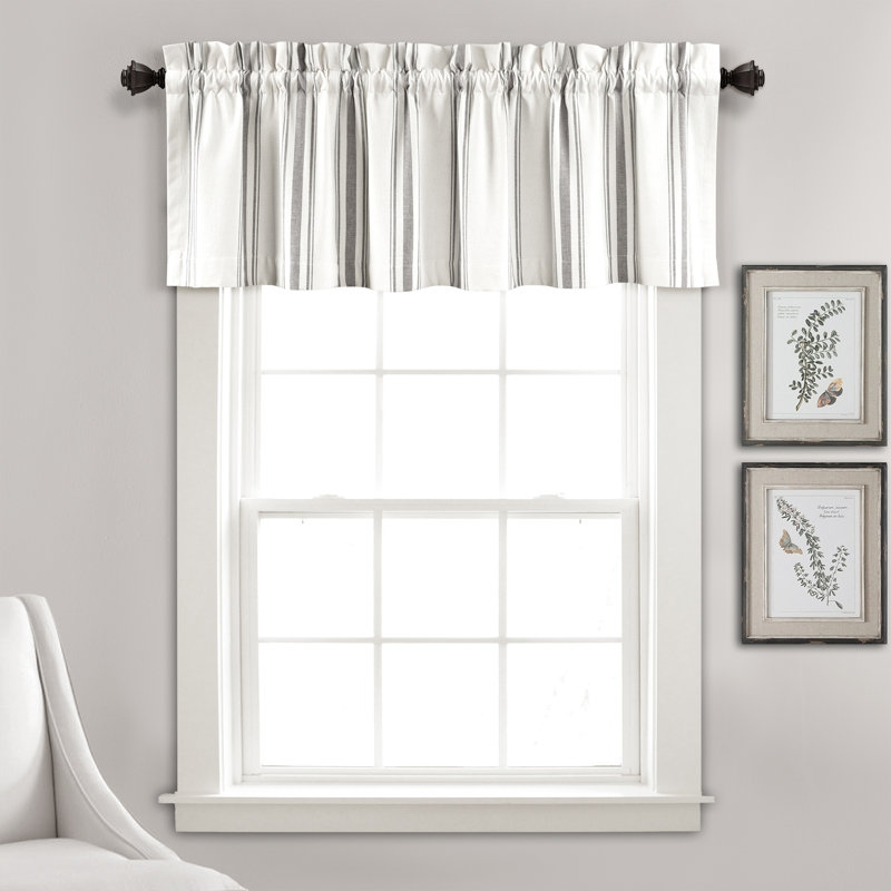 Farmhouse Stripe Striped Ruffled 52'' W Window Valance, Gray/White