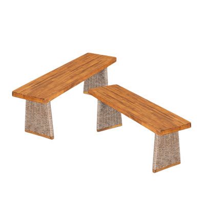 Outdoor Acacia Wood Bench(Set Of 2)