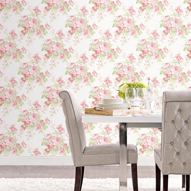 Garretson 10m x 52.8cm Satin Wallpaper Roll, Pink/White
