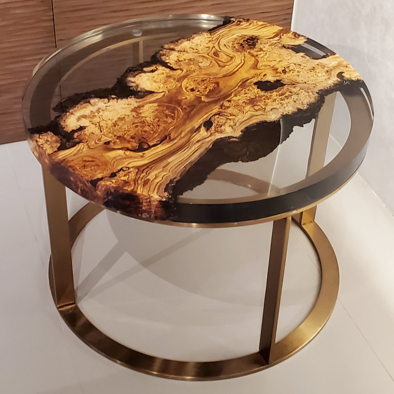 Table basse Dodona, H 17,7 po x l 47,2 po x P 47,2 po, Bronze, Bois argenté