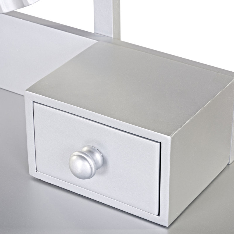 Silver Dressing Table with Mirror, Drawers & Stool, Modern Vanity Desk Set