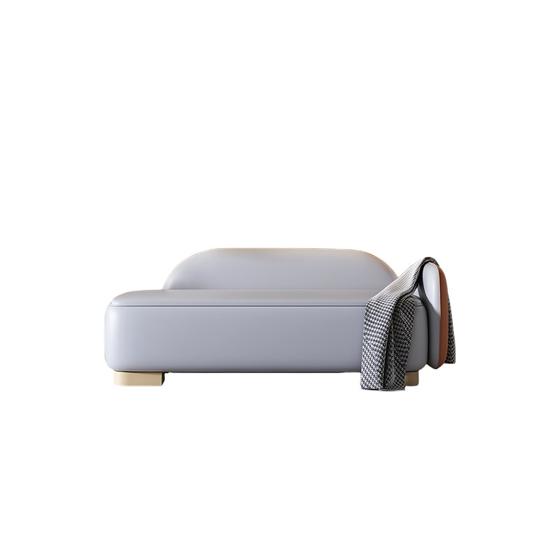 Banc rembourré en cuir Savell, H 21,25 po x l 47,24 po x P 21,65 po, Bleu clair/brun