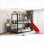 Lit superposé simple au-dessus d'un lit simple en métal, sans sommier avec glissière rouge