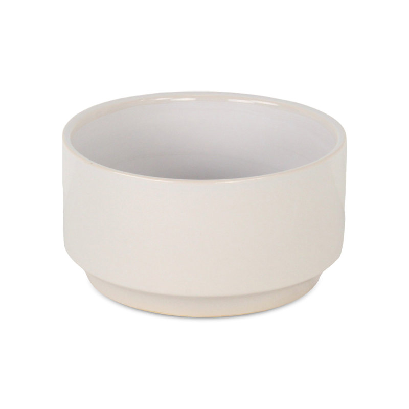 Handmade Ceramic Pot Planter, 4.75" H x 9.5" W x 9.5" D, White