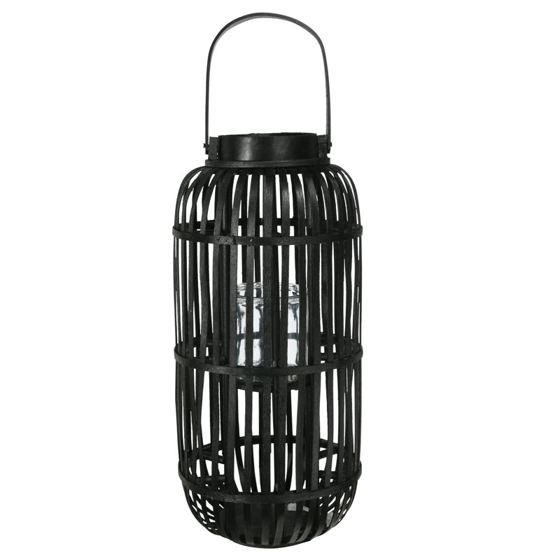 Lanterne en bois rond, Noir, H 22 po x l 10,25 po x P 10,25 po