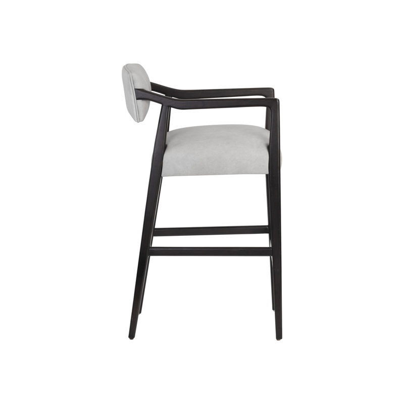 Upholstered Stool, Bar Stool (31.50" Seat Height), Light Gray Leather