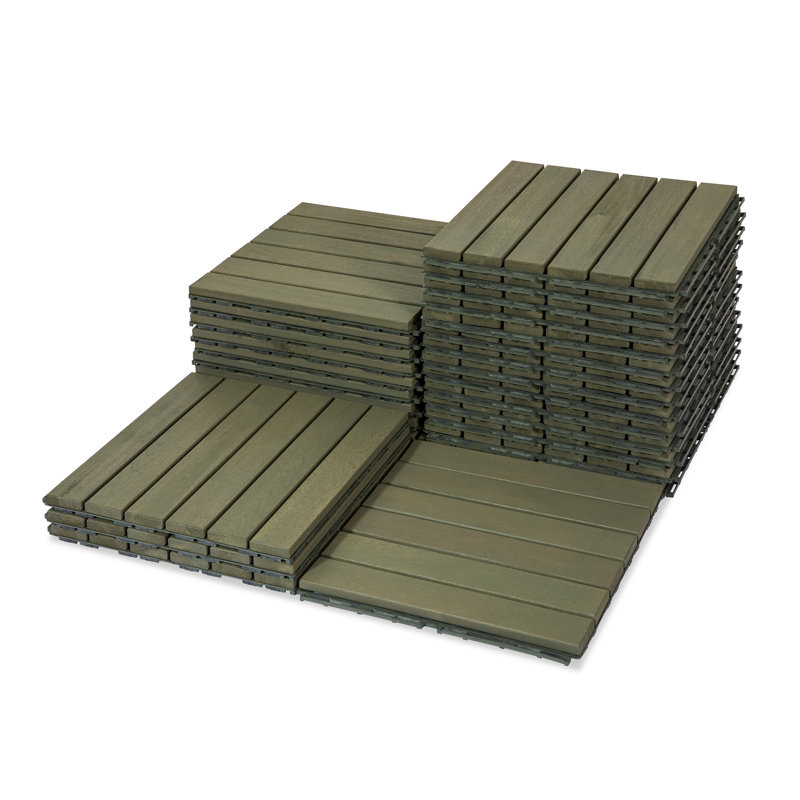 31cm L x 31cm W Solid Wood Interlocking Deck Deck Tile Kit, Muted Green