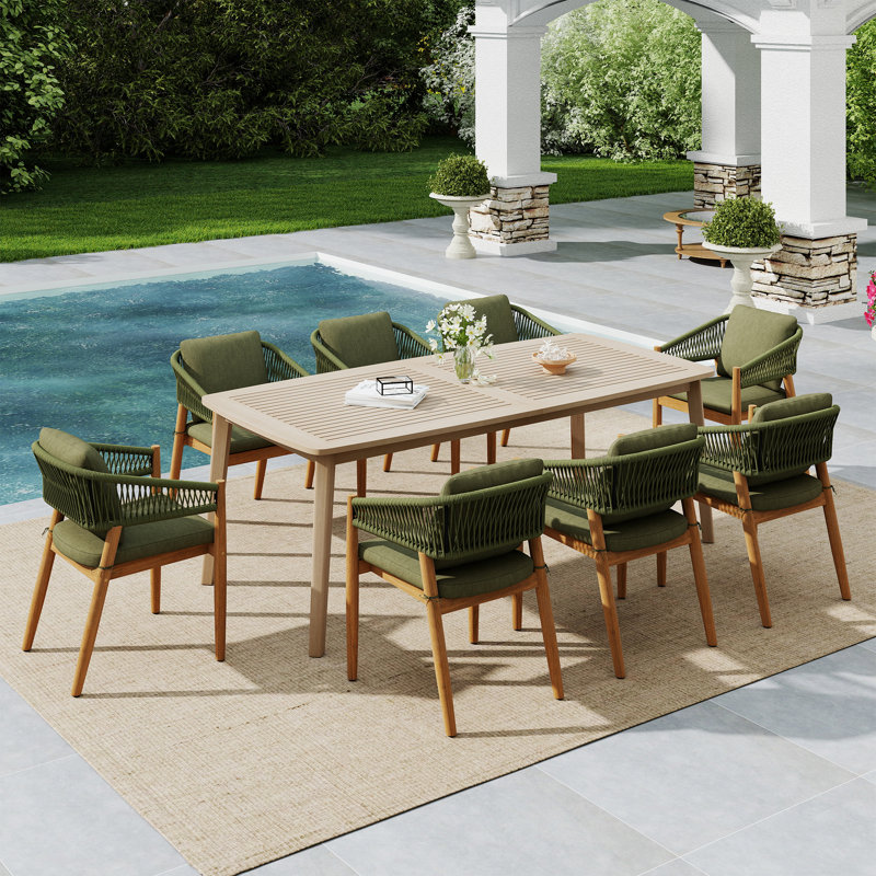 Ensemble repas pour 8 personnes, 9 pièces : table, 8 chaises, Vert, H 29,9 po x l 82,7 po x P 39,4 po