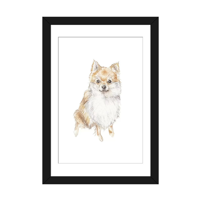 «Pomeranian», reproduction sur toile, H 32 po x l 24 po x P 1 po, Papier d'art encadré noir, Blanc