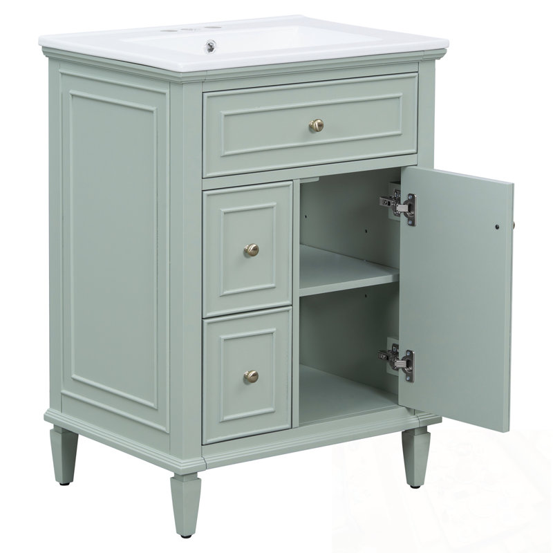 Bathroom Vanity with Sink, One Flip Drawer and Two Drawers, Green
