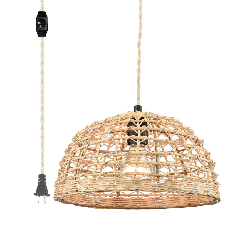 Luminaire suspendu en rotin à intensité variable avec cordon d'alimentation