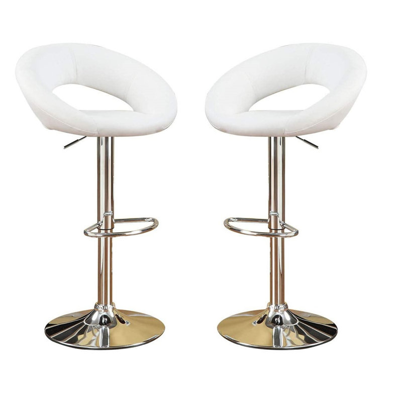 Tabouret en similicuir blanc à hauteur réglable avec 2 chaises pivotantes en PVC, Blanc