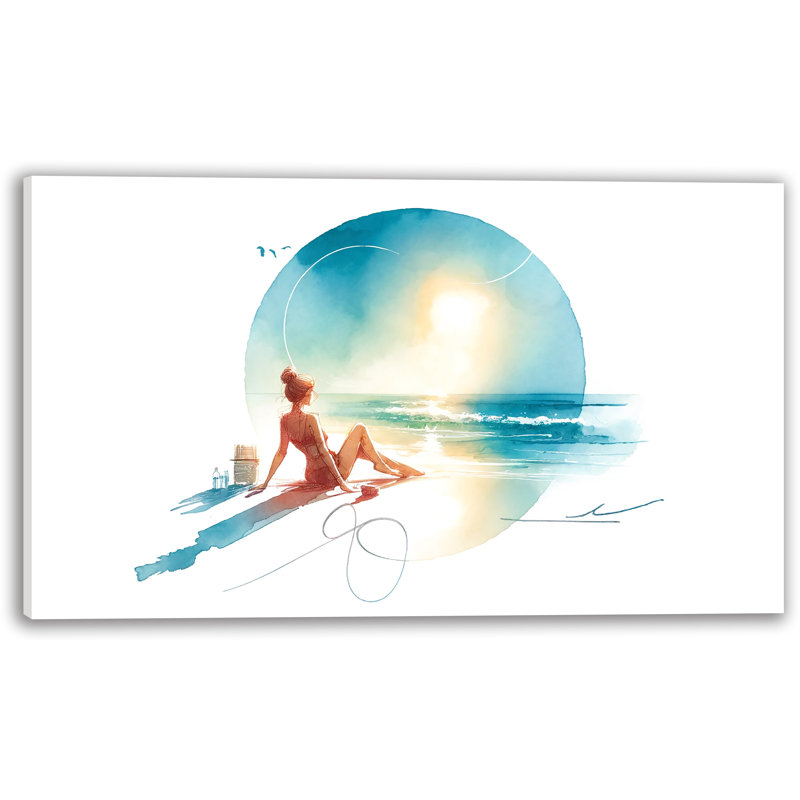 «Serene Sunset Beach Relaxation», art mural sur toile tendue, H 20 po x l 35 po