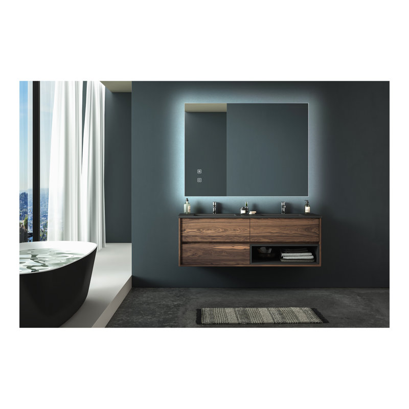 Miroir de salle de bain pour salle de bain avec lumière intense, intensité variable, contrôle de l'interrupteur mural, antibuée, IRC 90 réglable 3000K-4500K-6000K, IP54 imperméable à l'eau, vertical et horizontal