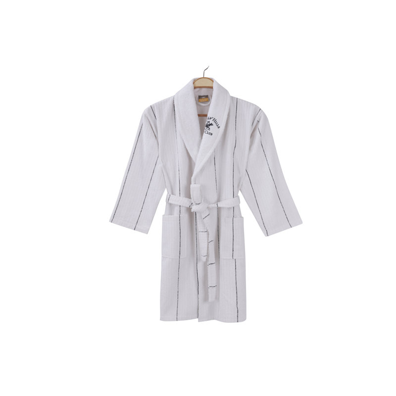Peignoir en coton mélangé avec poches, M / G, Blanc / bleu foncé