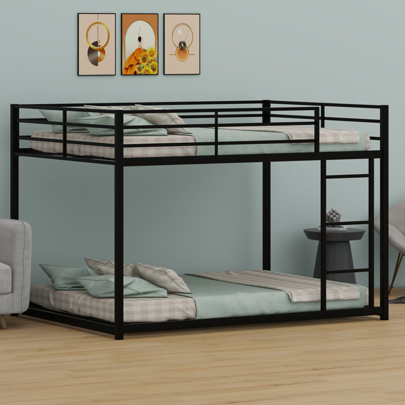 Low Bunk Bed With Integrated Ladder And Sturdy Frame, Black