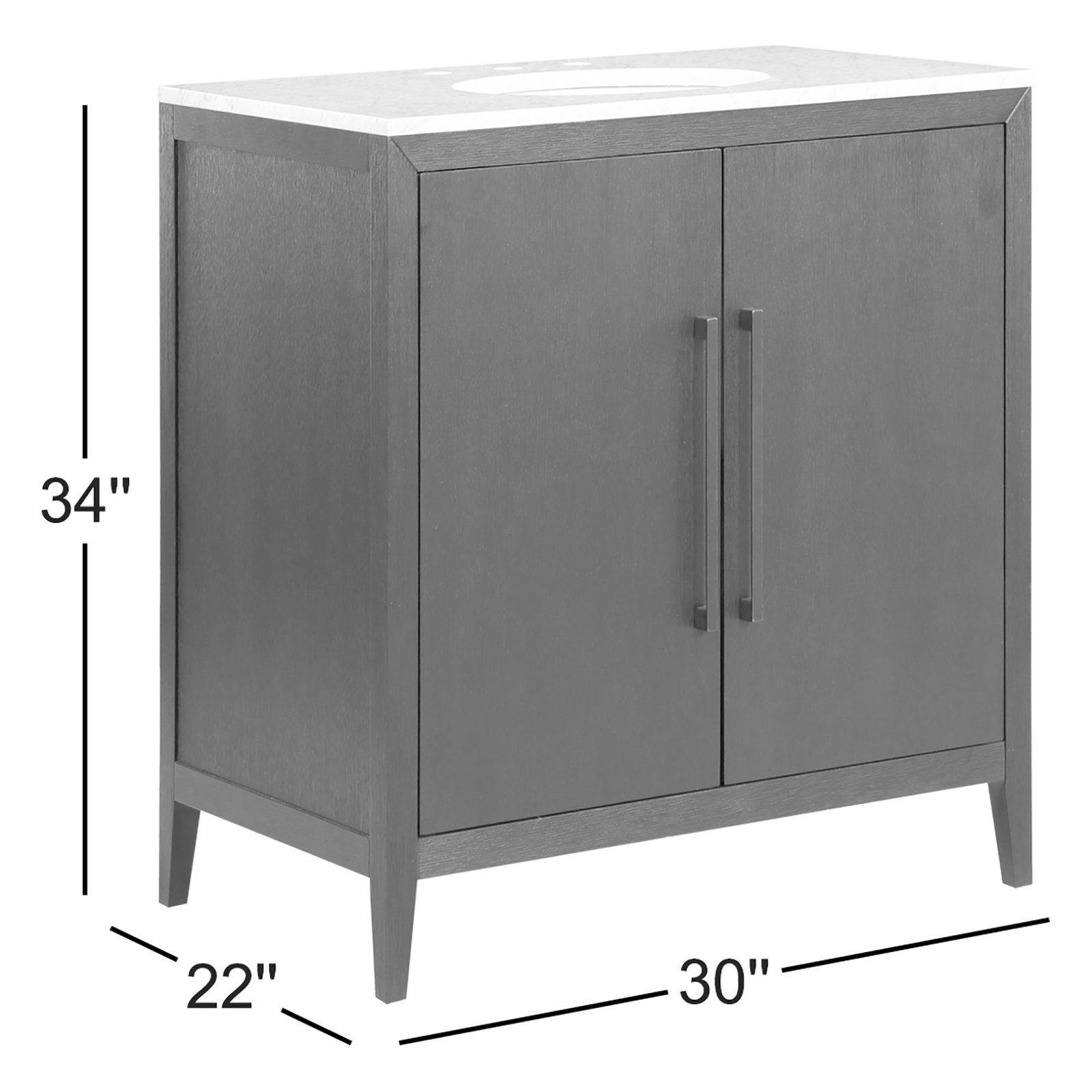 Alsup 30" Acacia Single Bathroom Vanity, Carrara Marble, Wire Brushed Dark Oak