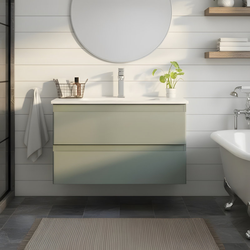 Meuble-lavabo mural intégré en céramique, Vert