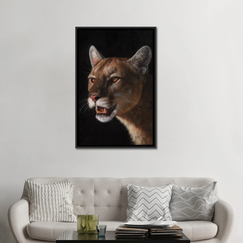 « cougar », impression sur toile, H 26 po x l 18 po x P 1,5 po, Toile avec cadre noir, Pas de tapis
