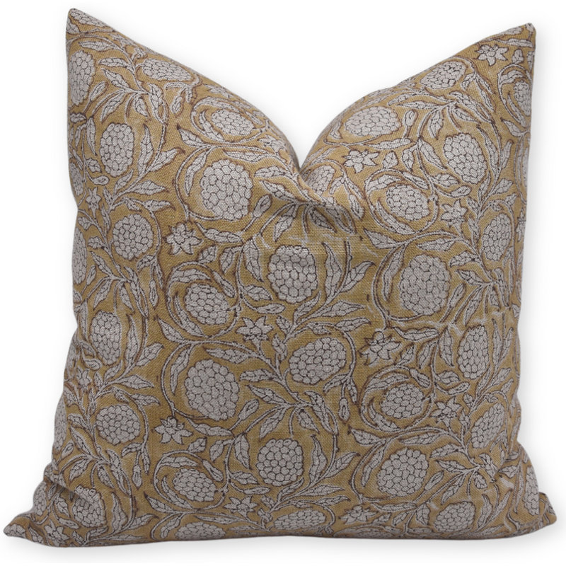 Housse de coussin décoratif en lin 14 x 14, housse de coussin en lin épais imprimé à la main, taie d'oreiller - Meraki, Jaune