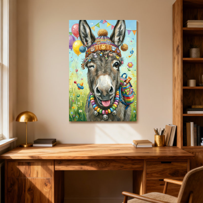 Animaux, âne coloré portant un chapeau et un collier, H 12 po x l 18 po