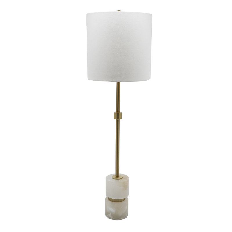 Lampe albâtre et métal avec abat-jour cylindrique