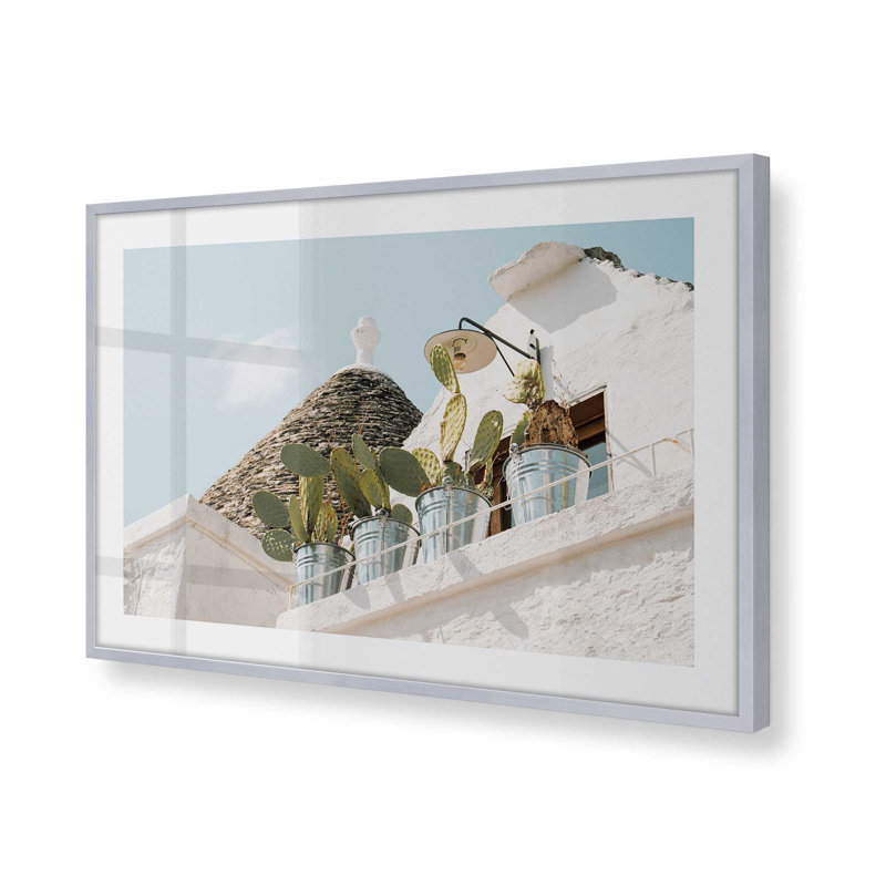 Motif de cactus, dans un cadre brossé, H 12,25 po x l 15,25 po x P 1,25 po, Cadre simple en chrome poli poli