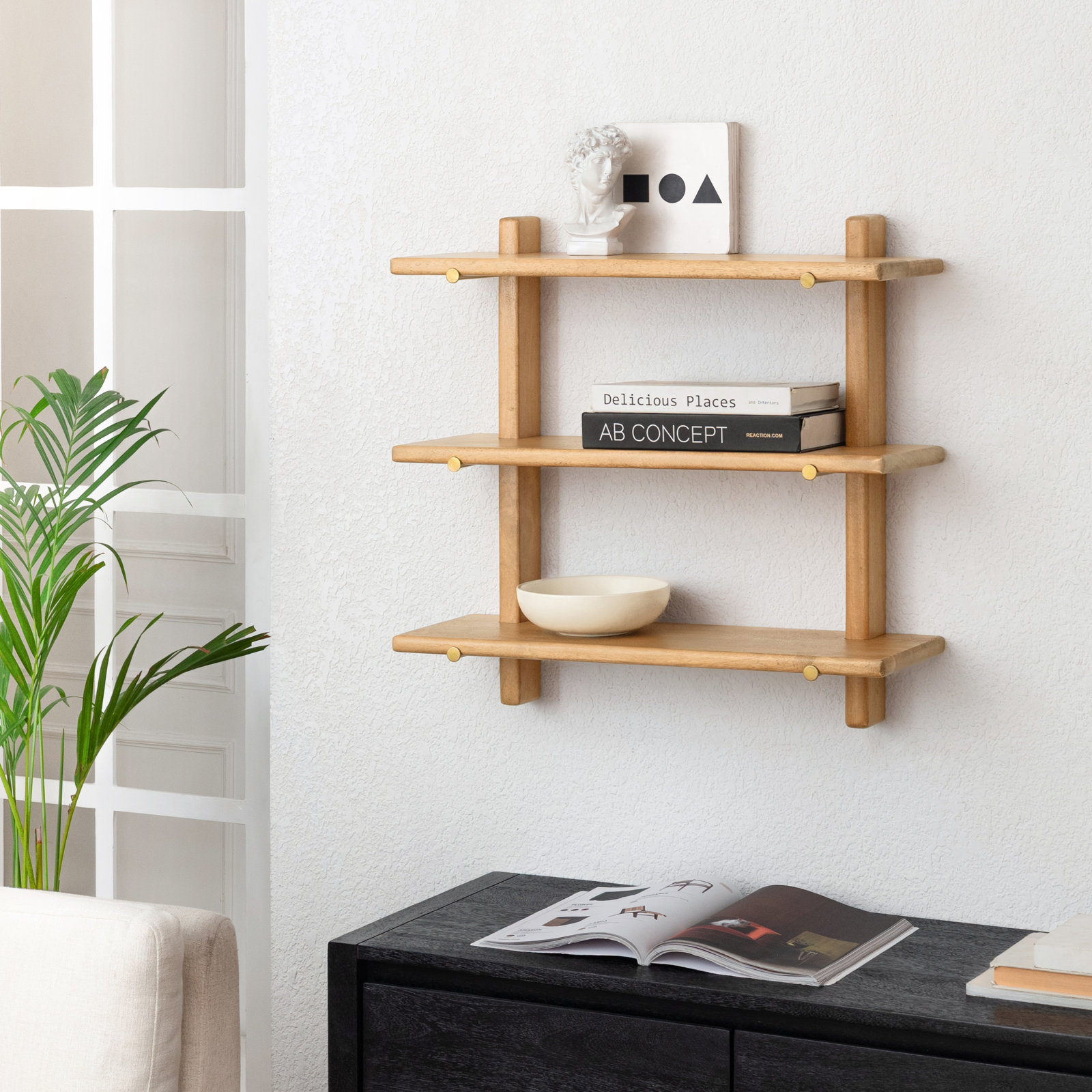 Francis Solid Wood Wall Mounted Shelves, Blonde Natural