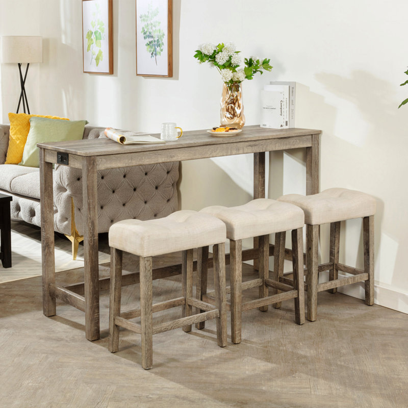 Ensemble de table de bar 4 pièces avec prise de courant, ensemble de table de bar et de chaises, ensemble de table de bar avec 3 tabourets rembourrés
