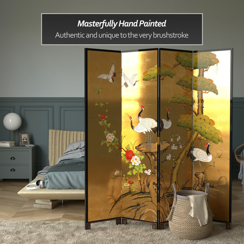6 Ft. Tall Gold Lacquer Room Divider - Cranes