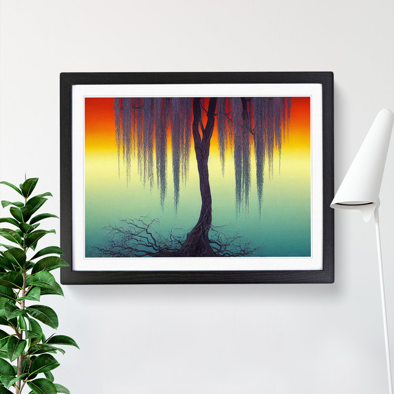 Imaginative Weeping Willow Tree Abstract - Single Picture Frame Print, Black, 46cm H x 64cm W x 2cm D