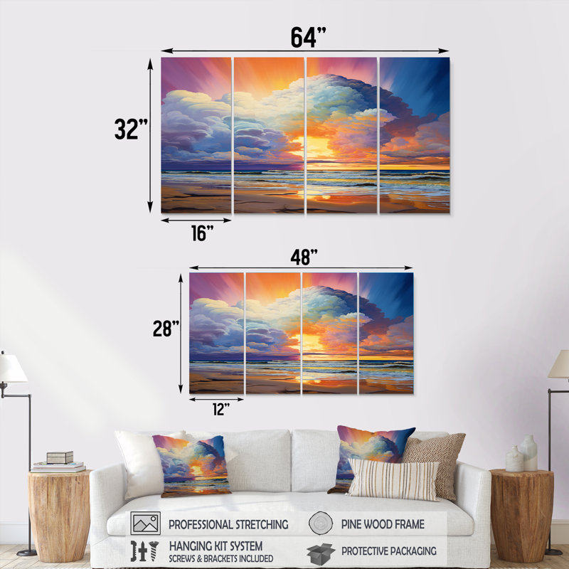 Royster - Art mural de plage et océan pour le salon, 4 pièces, H 28 po x l 48 po