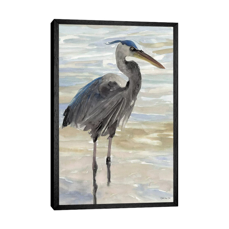 Heron In Water - Painting on Canvas, Black Floater Framed, 66.04cm H x 45.72cm W x 3.81cm D