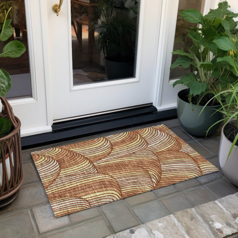 Machine Washable Indoor/Outdoor Chantille ACN2546 Mid-Century Modern Rug, 1'8" x 2'6", Paprika
