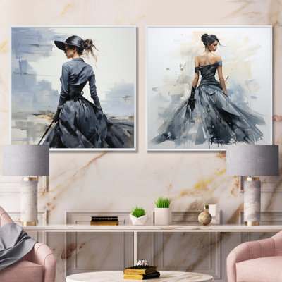 Black And Grey Classic Silhouette I - Woman Fashion Canvas Wall Art Set Of 2
