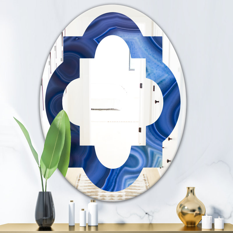Miroir mural éclectique, H 31,5 po x l 23,7 po, Motif d'agate coloré quadrilobe