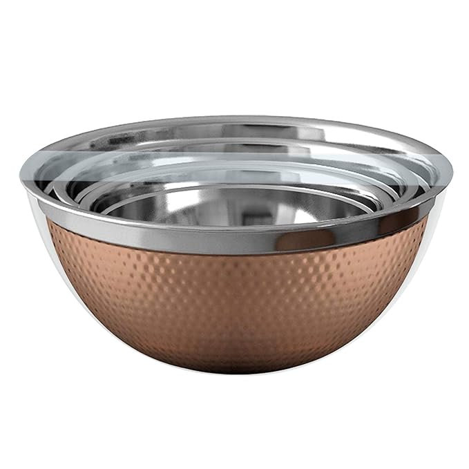 Ensemble de 3 bols à mélanger allemand | Bol martelé en acier inoxydable pour la maison, le réfrigérateur et les organisateurs de rangement des aliments de cuisine | Idéal pour la cuisson, la cuisson, le mélange et le service