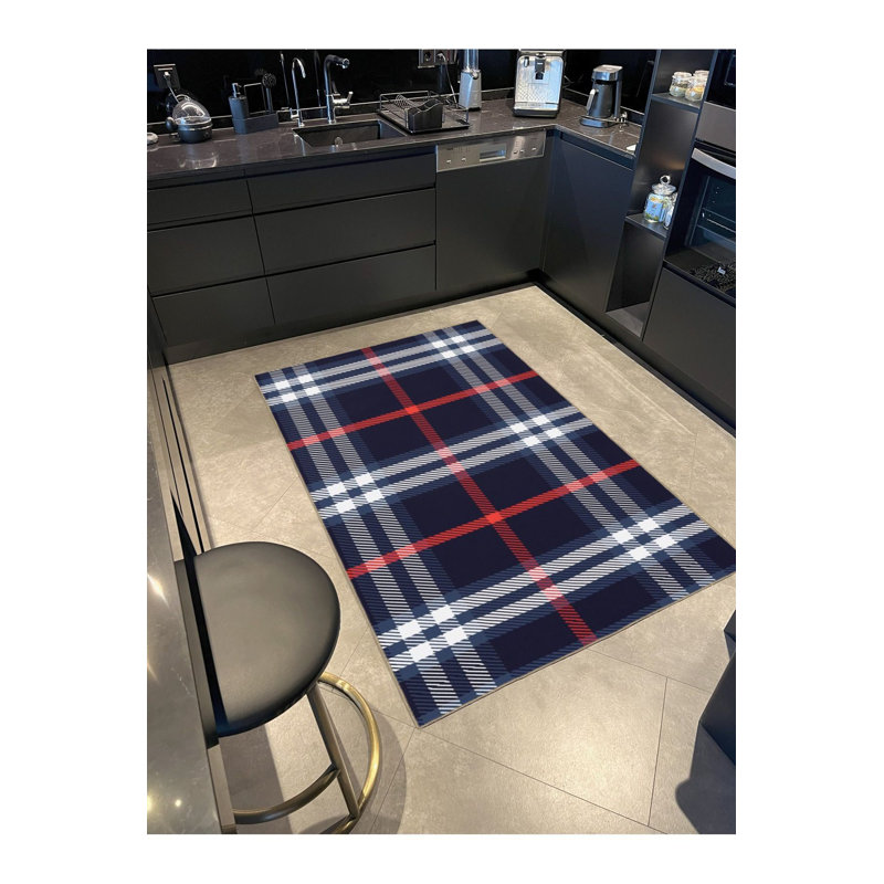 Tapis décoratif à rayures à motif géométrique noir, Sous-tapis carré 4 pi 11 po inclus