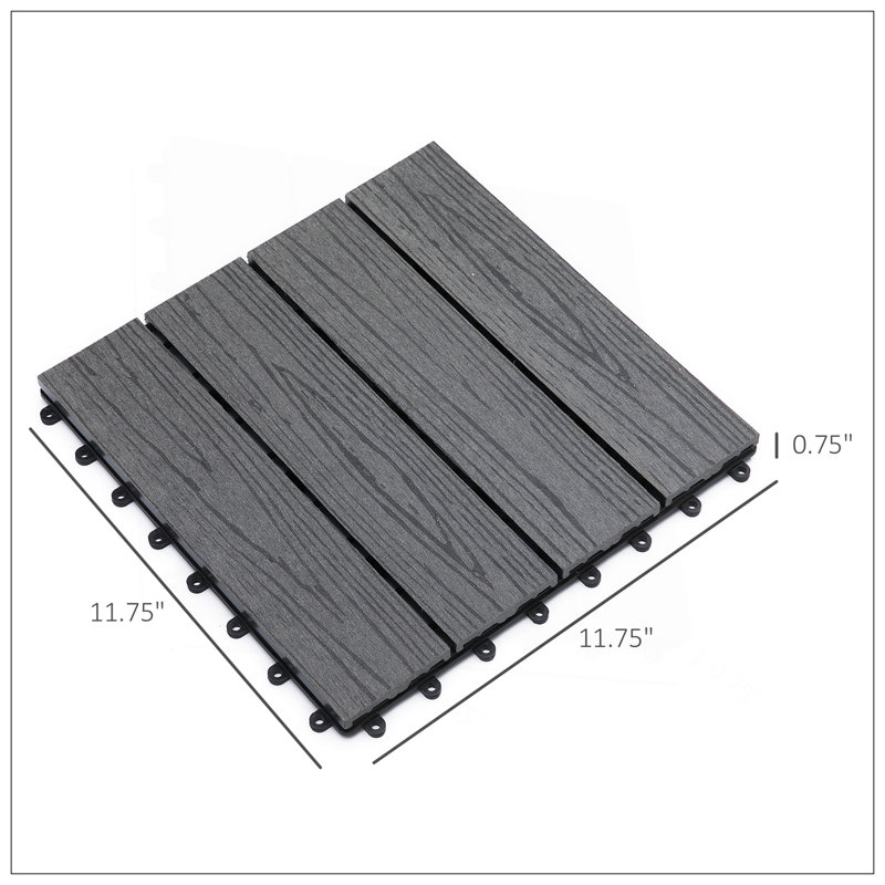 Carreaux de terrasse à emboîtement, paquet de 11, plancher extérieur toutes saisons pour porche, balcon et cour arrière, facile à installer, gris