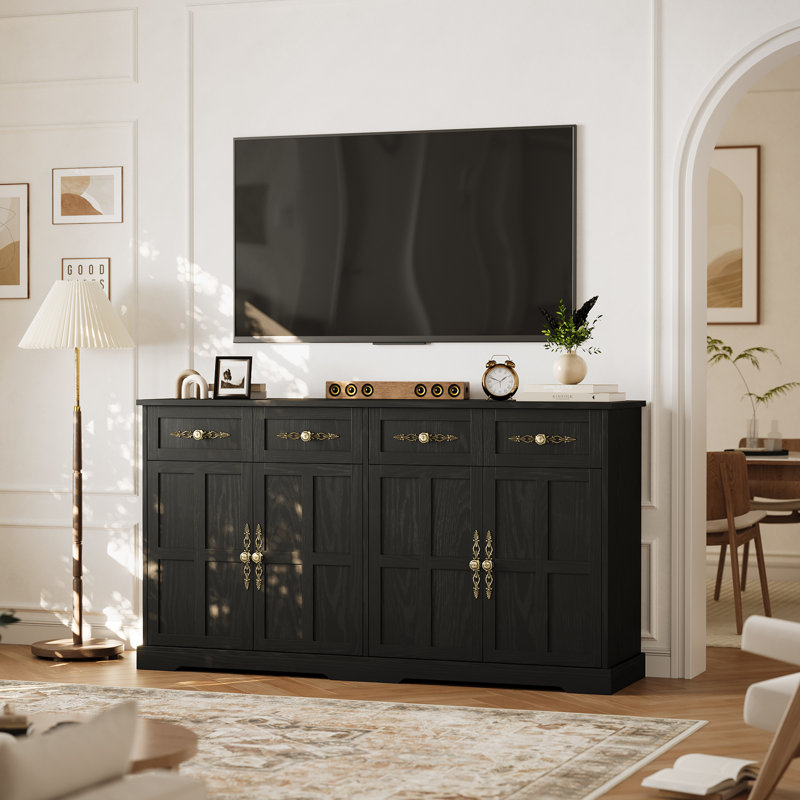 Buffet moderne blanc de 63 po - 4 portes et 4 tiroirs, Noir