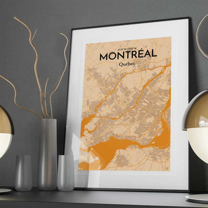 Montréal, carte de la ville, impression rétro, H 36 po x l 24 po