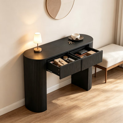 Console cannelée avec tiroirs de rangement, table d'entrée de style milieu du siècle, table d'appoint robuste en bois à placer derrière le canapé pour le salon, le corridor ou le hall d'entrée.