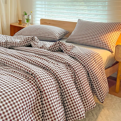 Gingham Comforter Set, Pre-Washed Microfiber Ultra-Soft Plaid  Grid Comforter Set