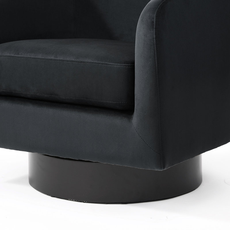 Velvet Upholstered Swivel Barrel Chair, Black