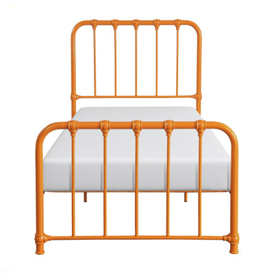 Lit plateforme en métal à finition orange 1pc, lit dans une boîte