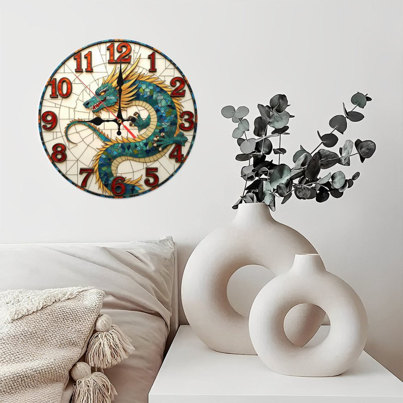 Blue Dragon Mosaic Wall Clock Home Decor